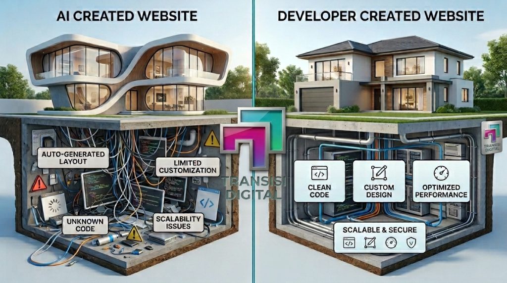 Cara membuat website: perbandingan pondasi website builder AI dan developer custom