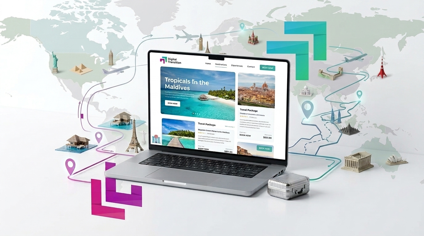 Infografis fitur wajib website travel agent oleh Transisi Digital